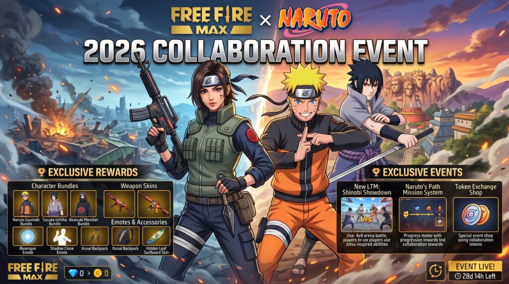 Free Fire MAX x Naruto 2026 All Rewards & Exclusive Events